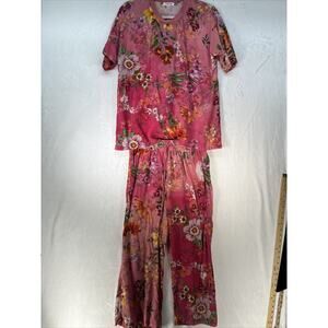 Johnny Was Jailyn Silk Oversized Tee Pajama Set Womens Sz XS Pink